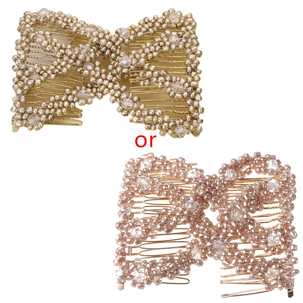 Maxtonser Magic Hair Combs,Hair Combs Women Twist Rhombus Beaded Hair Side Combs,Stretch Double Side Combs Clips Bun Maker,DIY Hair Styling Tool,Style 1