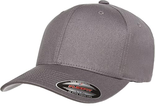 Flexfit Men's Cotton Twill Fitted Baseball Cap, Grey, Large-X-Large