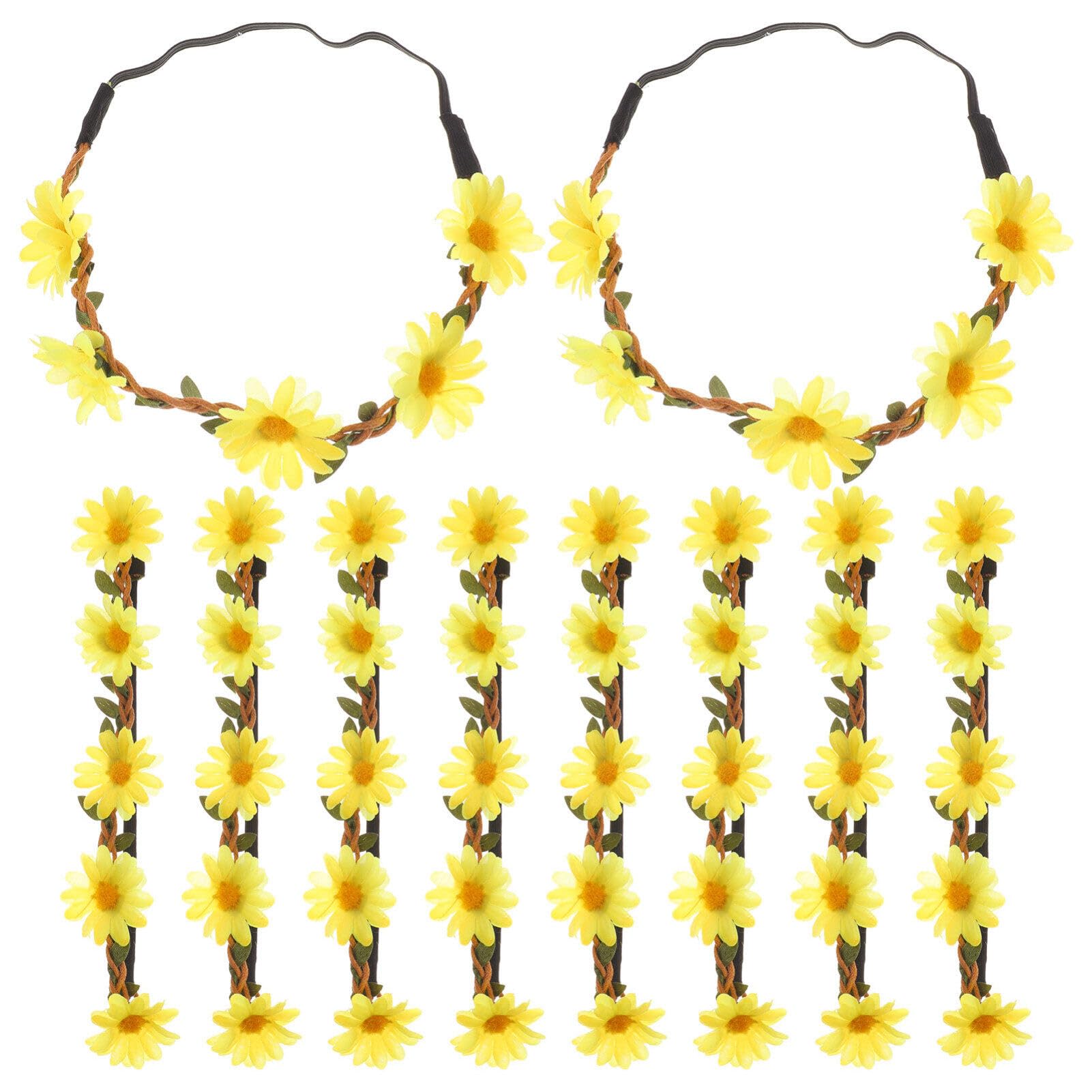 minkissy Sun Headband 10pcs Yellow Daisy Headpiece Scrunchies Crowns for Women Girls Daisy Headdress Women Girls Hair Bands Party Hair Decor Bridal Headbands Wedding