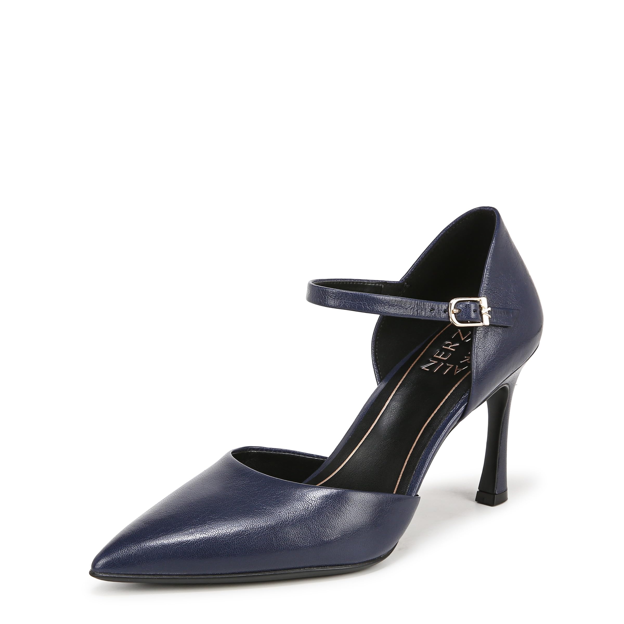 Naturalizer Womens Amber Pointed Toe Ankle Strap Pumps Midnight Blue Leather 10 W