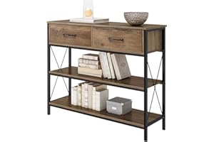 HITHOS Industrial Console Table with Drawers, Vintage Hallway Foyer Table with Storage Shelves, Narrow Long Sofa Entryway Table for Living Room, Rustic Brown