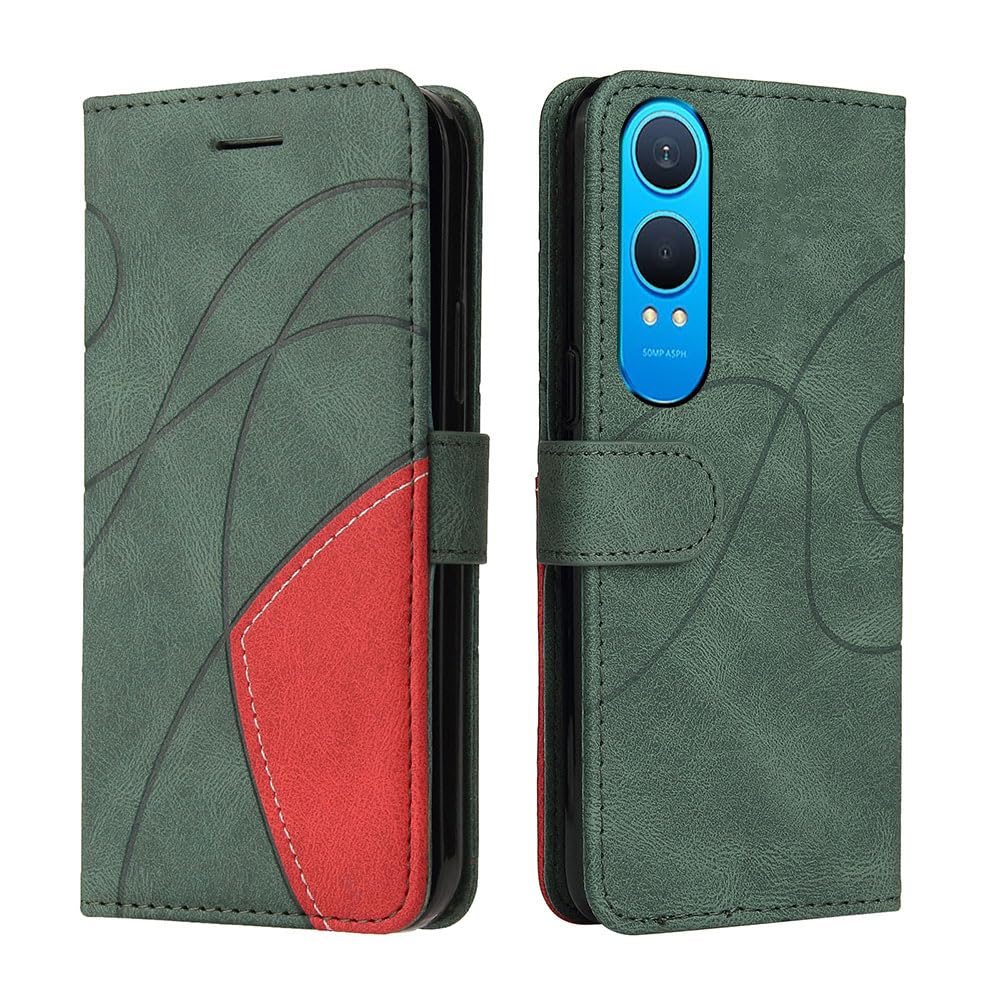 XINNI Protective Phone Case for OnePlus Nord CE4 Lite 5G, PU/TPU Vintage Flip Leather Shockproof Cover Magnetic Book Style Wallet, Green