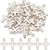 SUNNYCLUE 1 Box 60Pcs Enamel Cross Charms White Cross Charm Metal Easter Crucifix Alloy Small Gold Chic Dangle Pendants for Jewelry Making DIY Findings Crafts DIY Necklace Earring Bracelet Adults