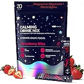 Calm Magnesium Glycinate Powdered Drink Mix with Electrolytes –Sugar Free with Ashwagandha, L-Theanine, Vitamin B6 &GABA – Cortisol Support, Stress Relief, Hydration & Focus - 20 servings (Strawberry)