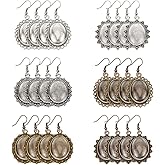 PH PandaHall 36 Sets Earring Pendant Tray Bezel, 3 Style 36pcs Earring Cabochon Settings 40pcs Oval Transparent Glass Cabochons Dome and 40pcs Brass Earring Hooks for Women Earring Jewelry Making