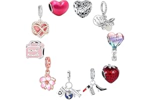 MAISINGE 9Pcs Plated Silver Spacer Beads Charms fit Pandora Pendants Bracelet Dangle Pack Set Gold