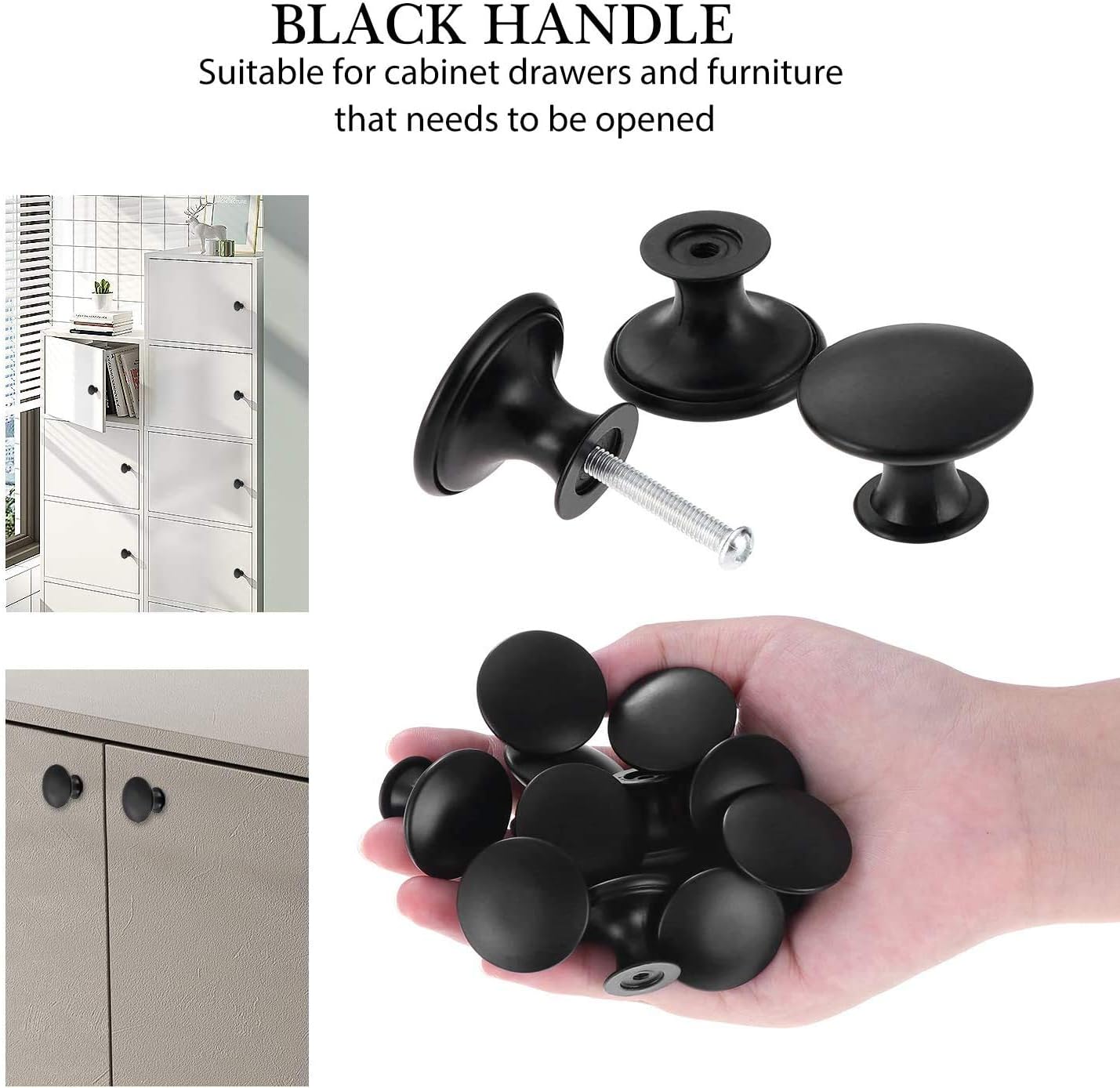 Wajade Round Drawer Knobs 12 Pack Black Cabinet Knobs Drawer Handles Pulls with Screws for Kitchen Bedroom Furniture 30mm - Image 3