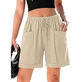 SHEWIN Womens Shorts Lightweight Bermuda Shorts for Women Casual 5 Inch Inseam Summer Linen Shorts with Pockets