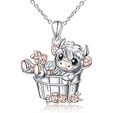Alphm Highland Cow Necklace 925 Sterling Silver Scottish Cow Pendant Cute Highland Cow Jewelry for Women Highland Cow Lovers Present