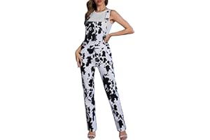 YXLUOKY Cow Print Overalls for Women Fashion Animal Pants Cute Jumpsuits Bibs Coveralls