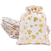 12-Pack 12x16 Reusable Cotton Canvas Muslin Gift Bags w. Drawstrings (Golden Hearts, X-Large) - for Presents, Party Favors, Retail, Samples by TheDisplayGuys