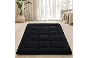 SHOUREN Japanese Floor Mattress Foldable & Portable Roll Up Futon Mattress 3" Black Tatami Mat for Adult and Kids，Shredded Memory Foam Filled with Straps Sleeping Pad Suitable for Camping，39"x 80" Twin Size