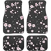 YINGQIGUAN Cherry Blossom Car Floor Mats Carpet Universal Abstract Japanese Pink Flowers with Flying Petals Floor Mats for Cars Vehicle Front Rear Rugs Floral Print Car Accessories for Trucks Sedans