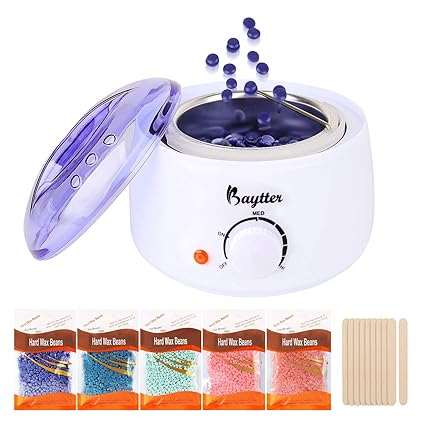 BAYTTER Wachs Haarentfernung Set|Wax Enthaarung|Wachserhitzer elektrischer Wachsgerät Wax Warmer, Wachswärmer mit 5*100g Wach