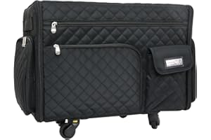 Everything Mary XL Flat-Top Rolling Sewing Machine Case – Black Quilted Craft Bag with Wheels – Portable Storage Organizer for Sewing, Scrapbooking & Craft Supplies