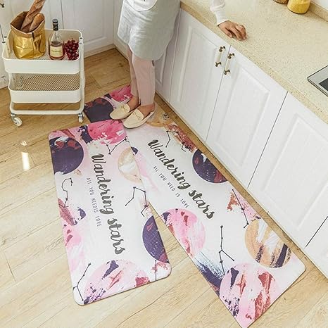 Amazon キッチンマット 台所マット 星球柄 ドアマット拭ける 防油 ビニール ロング 低反発 プロテクター 業務用 台所 ダイニング 寝室 トレーニング 北欧 おしゃれ 2枚セット オールシーズン ピンク 1cm キッチンマット オンライン通販