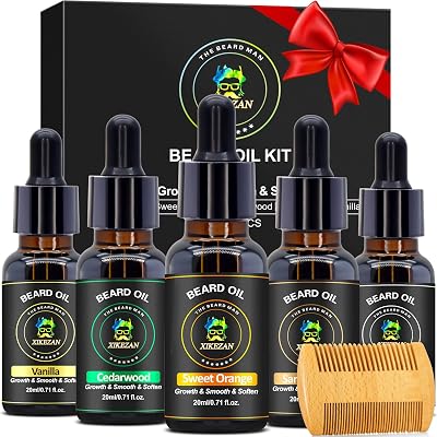 XIKEZAN Beard Oil Gift Set 5 Pack Classic Scents for Men Unscented