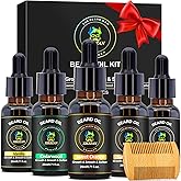 XIKEZAN 5 Pack Beard Oil Set w/Sandalwood, Orange, Vanilla, Cedarwood, Unscented for Beard Care, Moisturizing, Soften,Birthday Gifts for Men Him Dad Husband Christmas Gifts Stocking Stuffers