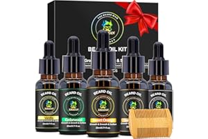 XIKEZAN 5 Pack Beard Oil Set w/Sandalwood, Orange, Vanilla, Cedarwood, Unscented for Beard Care, Moisturizing, Soften,Birthday Gifts for Men Him Dad Husband Christmas Gifts Stocking Stuffers