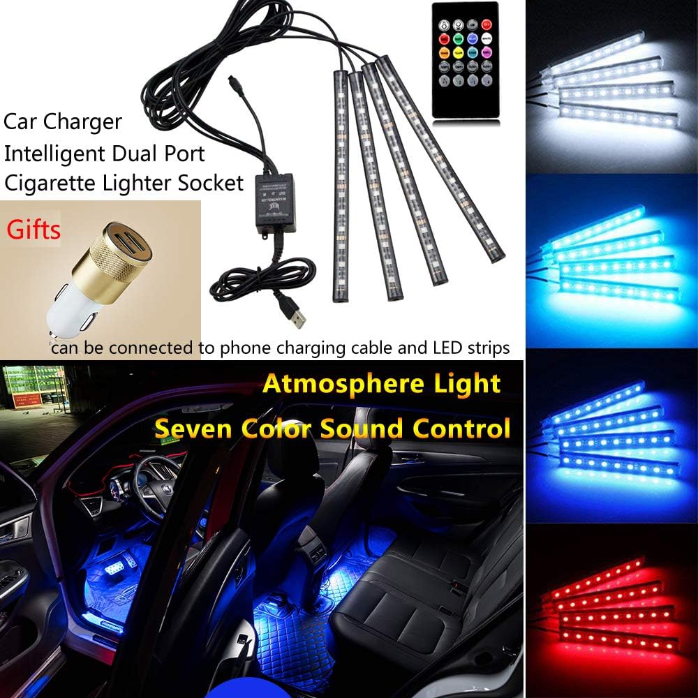 Music Car Strip Light Car LED Strip Lights Under Dash Lighting Kit Interior Multi Color with Sound Active Function and Wireless Remote Control Car Charger Included Atmosphere Interior Accessories