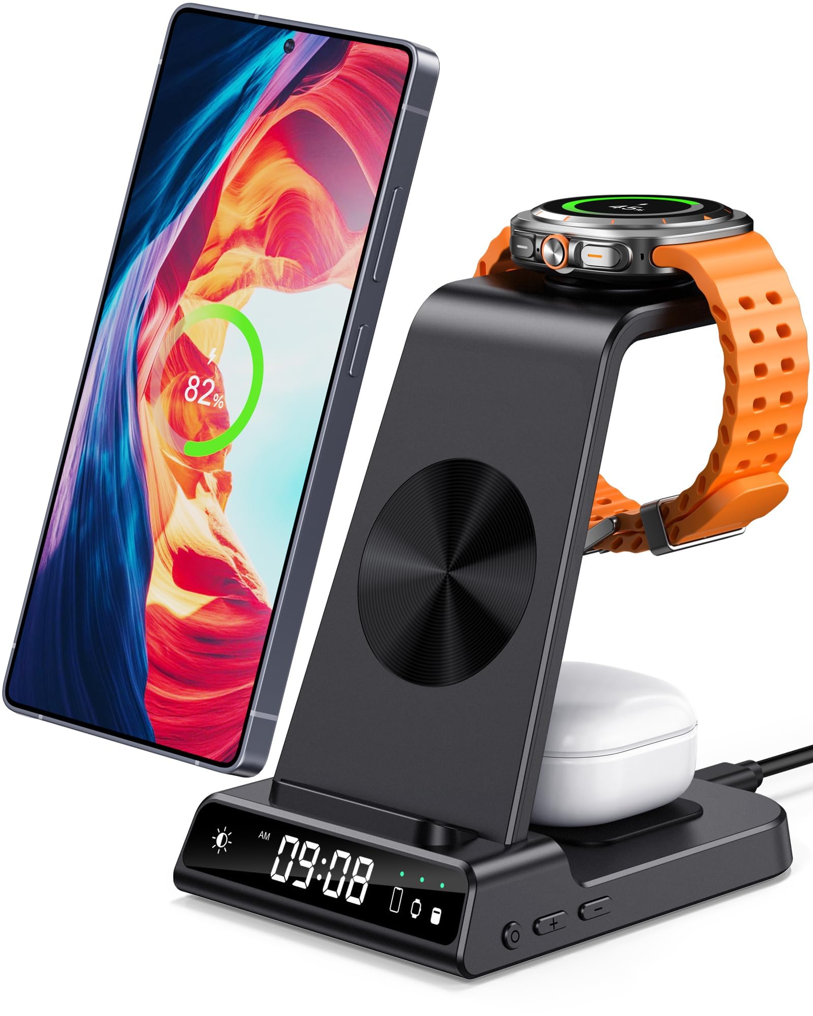 Wireless Charger for Samsung, 3 in 1 Wireless Charging Station for Samsung Galaxy S25 Ultra/S24 Ultra/S23/S22/Note 20/Z Flip 7/Fold 6, Charger for Samsung Galaxy Watch Ultra/8/7/6, Galaxy Buds 3/3 Pro