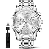 Taxau Mens Silver Watch Luxury Minimalist Dress Watch Classic Waterproof Watches for Men Analog Quartz Stainless Steel Men's Wrist Watches with Date Luminous Relojes para Hombres