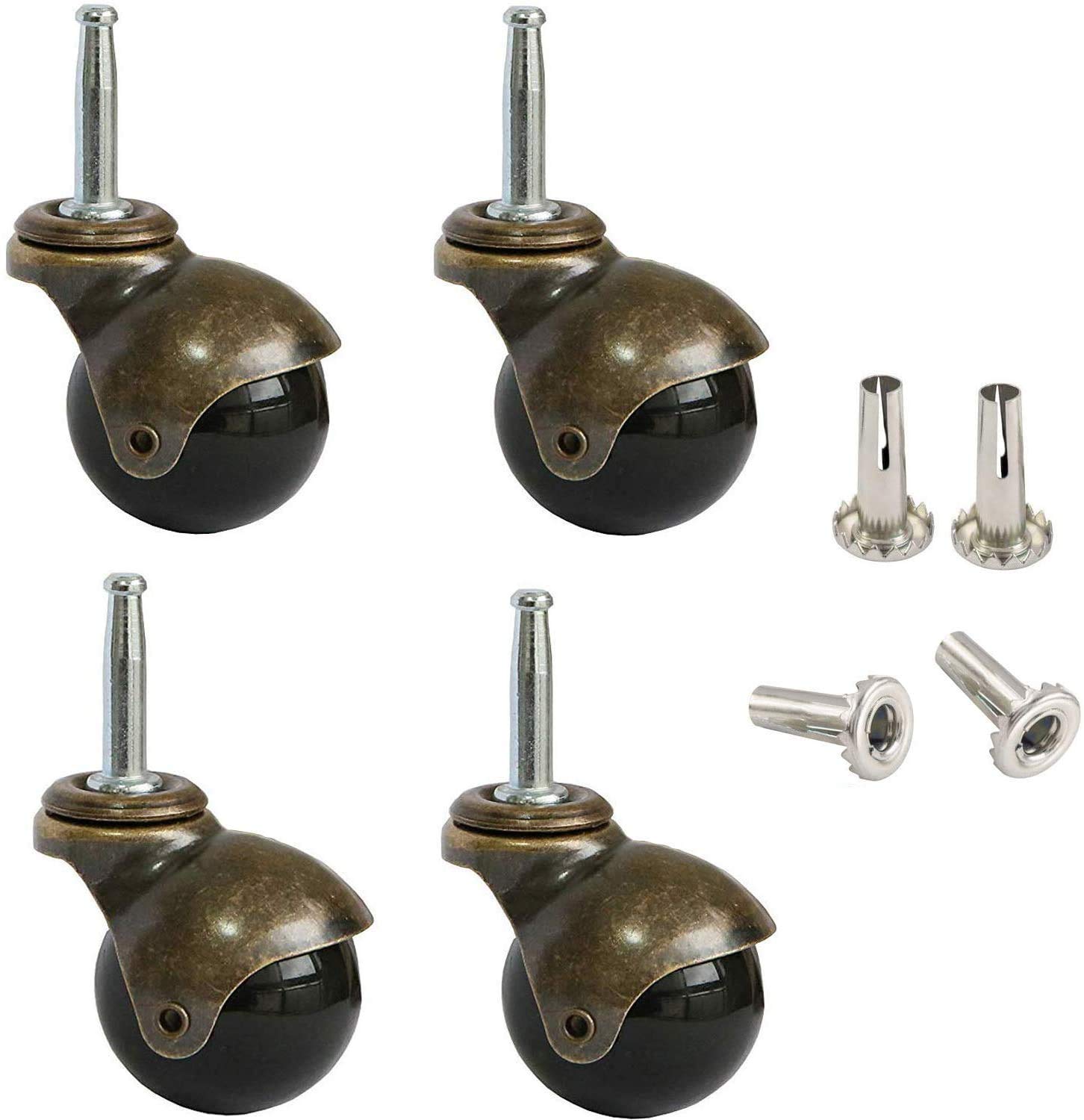 AAGUT 2" Ball Casters Stem Caster Wheels Set of 4 with 5/16" x 1-1/2" (8 x 38mm) with Metal Sockets Replacement Vintage Antique Swivel Wheel for Sofa, Chair, Cabinet