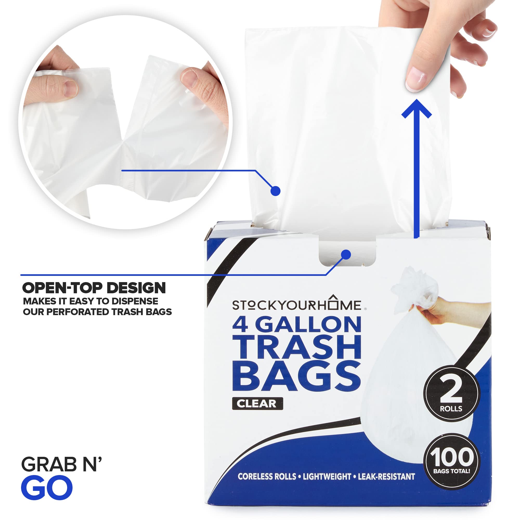 Stock Your Home 4 Gallon Unscented Small Garbage Bags, 100 Count, Leakproof, Versatile Usage, Grab-n-Go