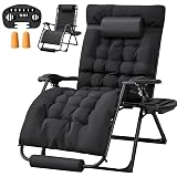 Homall Oversized Zero Gravity Chair, 32In Recliner Lounge Chair with Removable Soft Cushion and Cup Holder, Adjustable Anti Gravity Chair Folding Patio Chairs Padded for Indoor and Outdoor (Black)