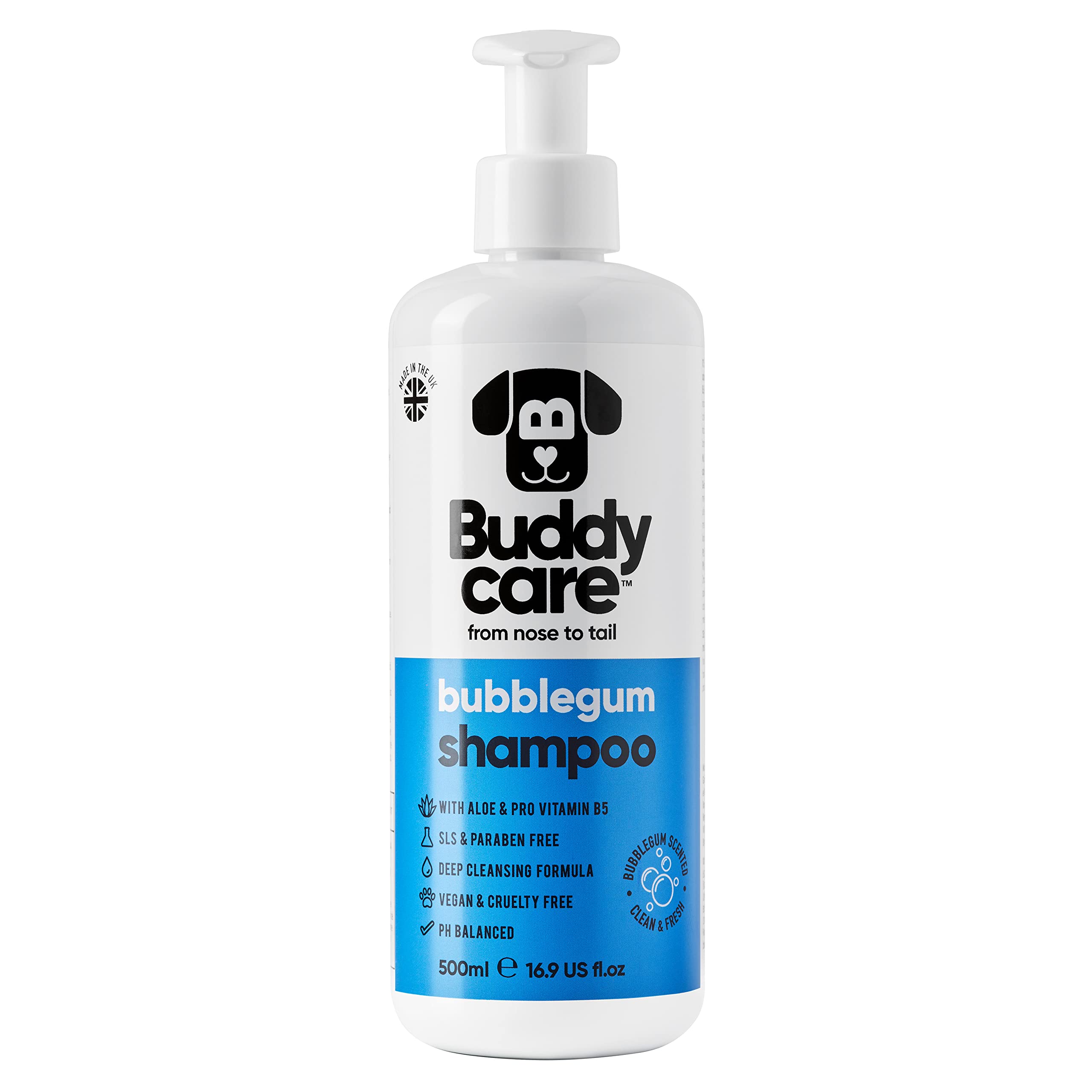Bubblegum Dog Shampoo by Buddycare | Deep Cleansing Shampoo for Dogs | Bubblegum Scented | With Aloe Vera and Pro Vitamin B5 (500ml)