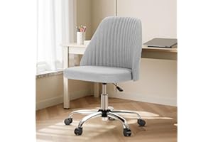 DUMOS Office Chair, Comfy Desk Chair Roliing Vanity Swivel Task Chairs with Wheels, Wide Seating Armless Height Adjustable Computer Chairs for Home,Bedroom,Student,Adults, Classic Grey