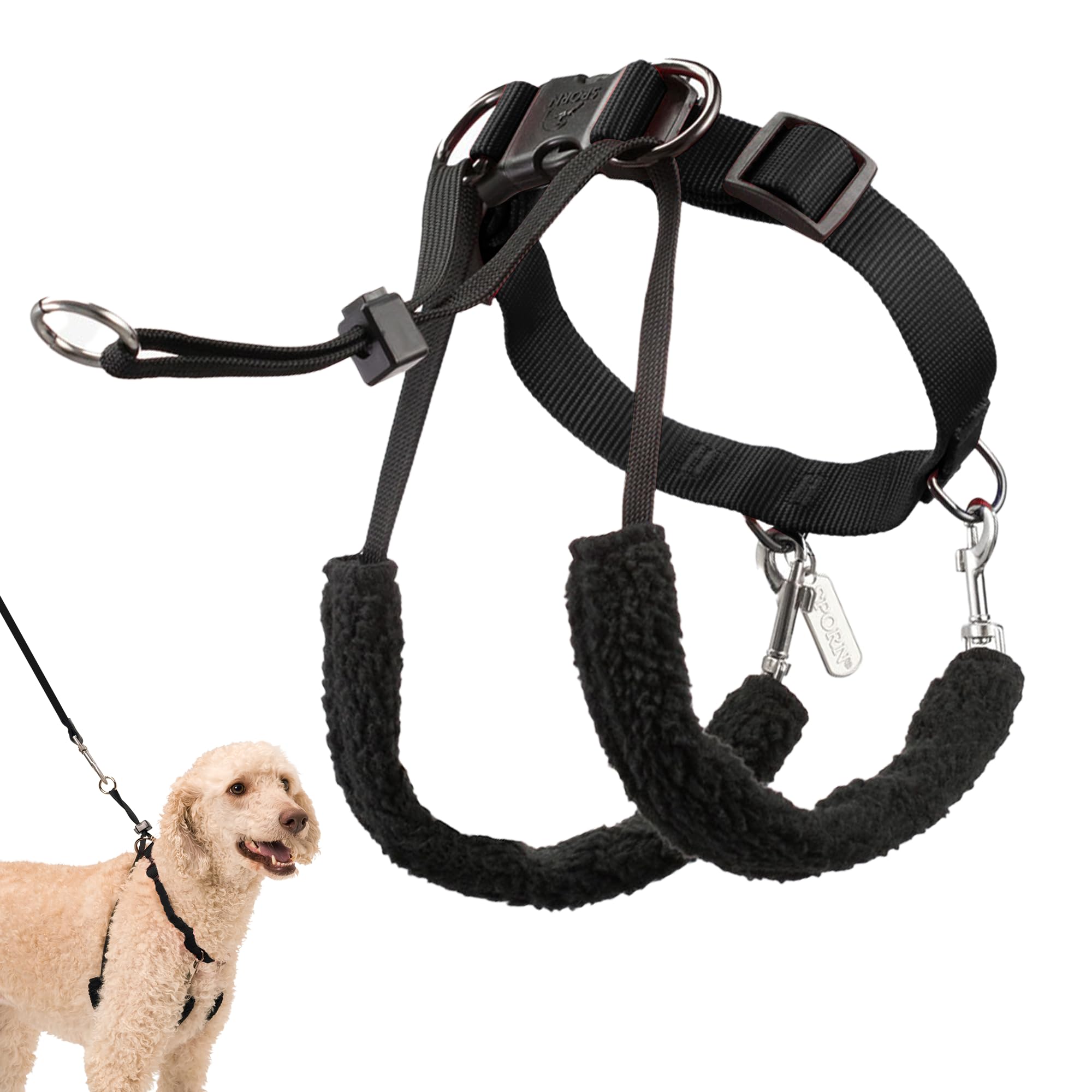 Photo 1 of Sporn Original Training Halter, No Pull Dog Harness for Large Dogs with Black Padded Sherpa Sleeves, Breathable Large Dog Harness No Pull, Provides to All Large Sized Breeds