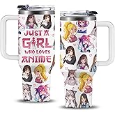 NIAXAUYT Anime Gifts for Women Girls 40oz Tumbler With Handle - Christmas Birthday Gifts for Cartoon Lovers/Fans Girls Insulated Travel Cups - Just A Girl Who Loves Anime