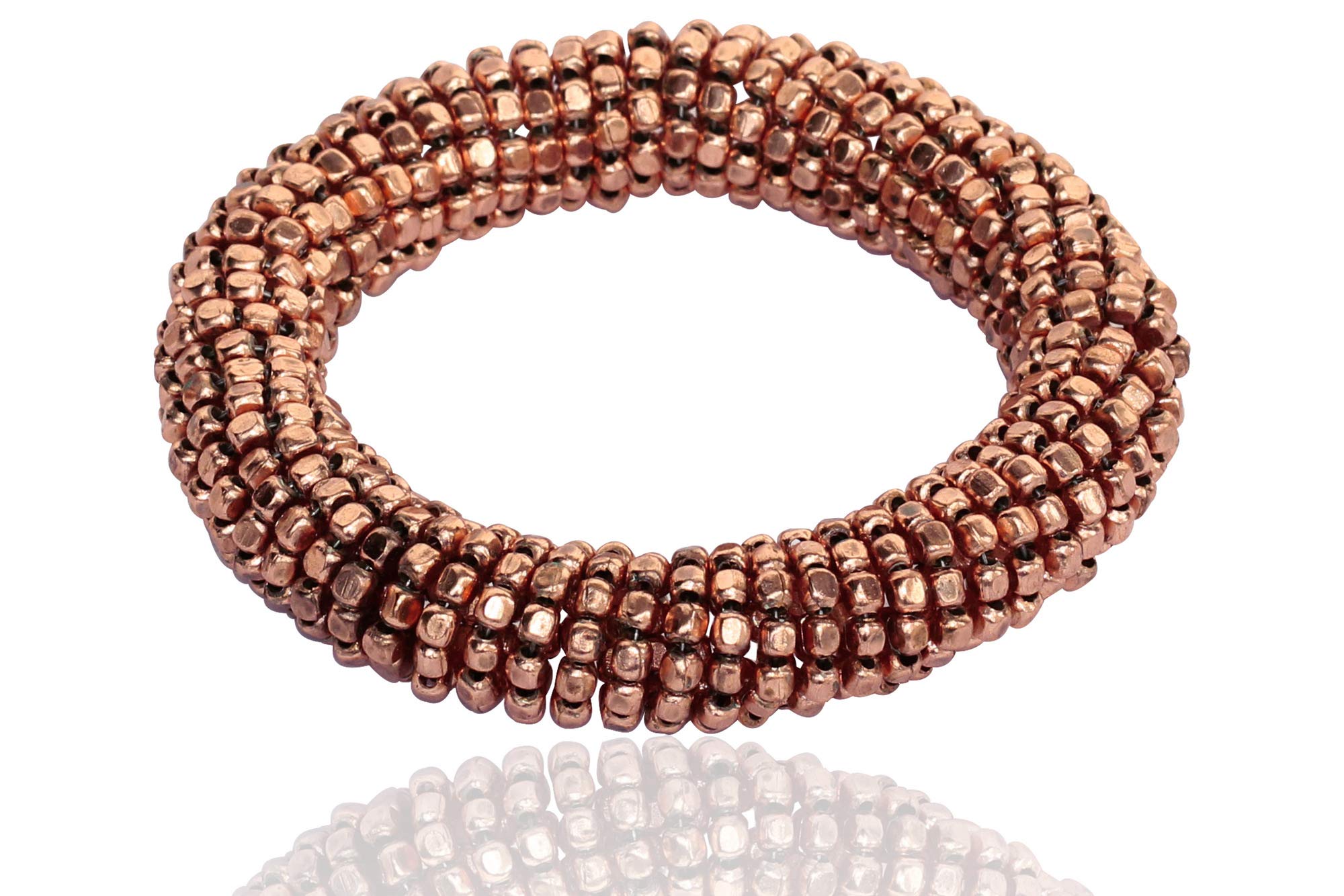 Touchstone New Indian Bollywood Tendy Fashion Beautifully Hammered Beads Flexible Spiral Adjustable Stretchacble Bracelet in Copper Tone for Women & Men.