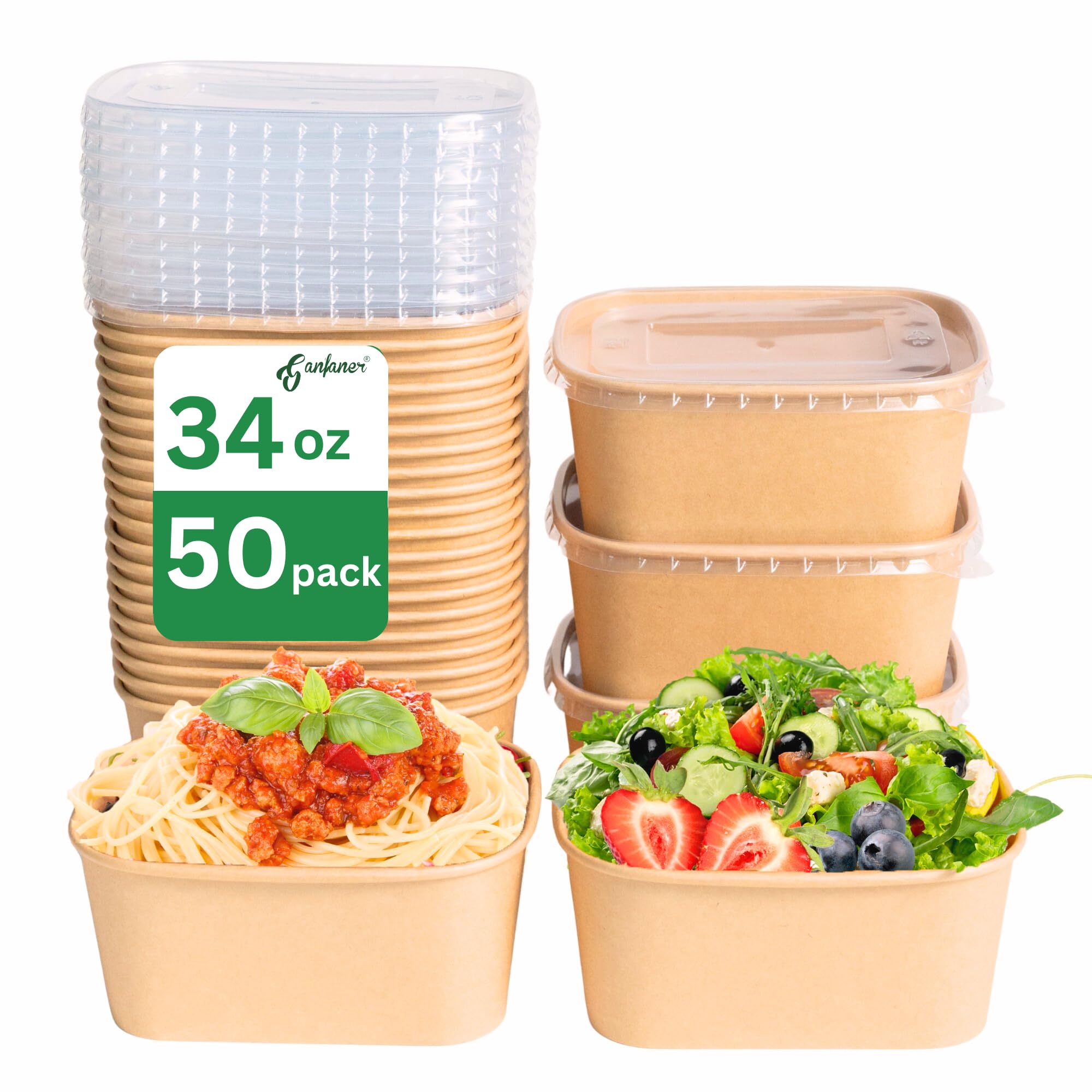 Photo 1 of 34 OZ Disposable Bowls 50 Sets, Square Kraft Paper Salad Bowls with Lids, Oil-Proof Soup Bowls Microwave Freeze, Perfect for Disposable Meal Prep Food Container Takeout