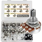 45 pcs Potentiometer Assortment 9 Values 1K, 2K, 5K 10K 20K 50K 100K 250K 500K 1M Horizontal Straight Legs Terminal A = logarithmic Audio Taper