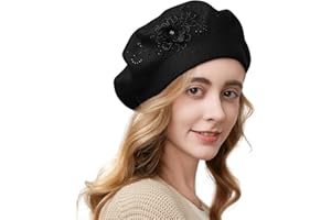 Gajaous Flower Embroidery Beret Hat for Women, French Style Knitted Beret Hats, Stylish Solid Color Beret Cap