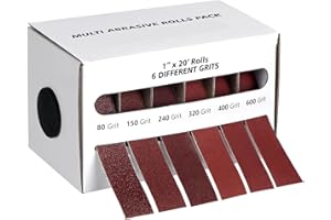 Emery Cloth Roll, 6 Grits Sand Paper Roll with Dispenser, 80 150 240 320 400 600 Grit Abrasive Sandpaper Rolls Assortment for