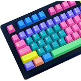 TIMSEKER PBT Cherry Profile Keycaps for ANSI US Layout Gaming Keyboard | Ergonomic Rainbow Mechanical Keyboard Caps with Dye 