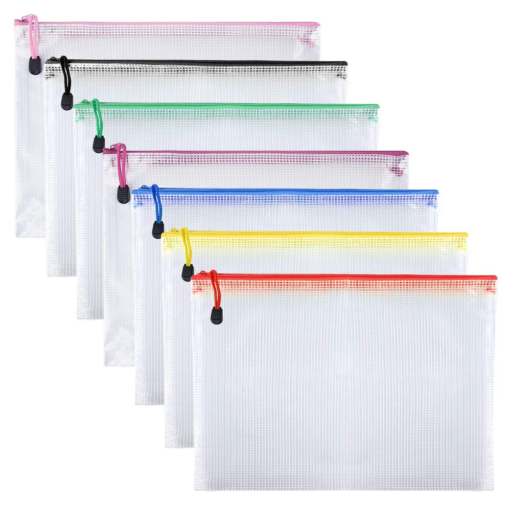 TUPARKA 7 Pcs Zipper File Bags A5 Mesh Document Bags for Cosmetics Office Supplies Accessories