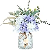 Faux Flowers with Vase,Artificial Silk Flowers in Vase, Fake Plant Eucalyptus and Willow,Flower Arrangement for Home Farmhouse kitchen Dining Table Centerpiece Decorations Table Decor (Dusty Purple)