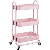 鶹 Basics 3-Tier Metal Rolling Utility or Kitchen Cart - Dusty Pink