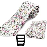 GHTIYLP Floral Mens Tie Set Cotton Printed Necktie and Pocket Square Set for Men
