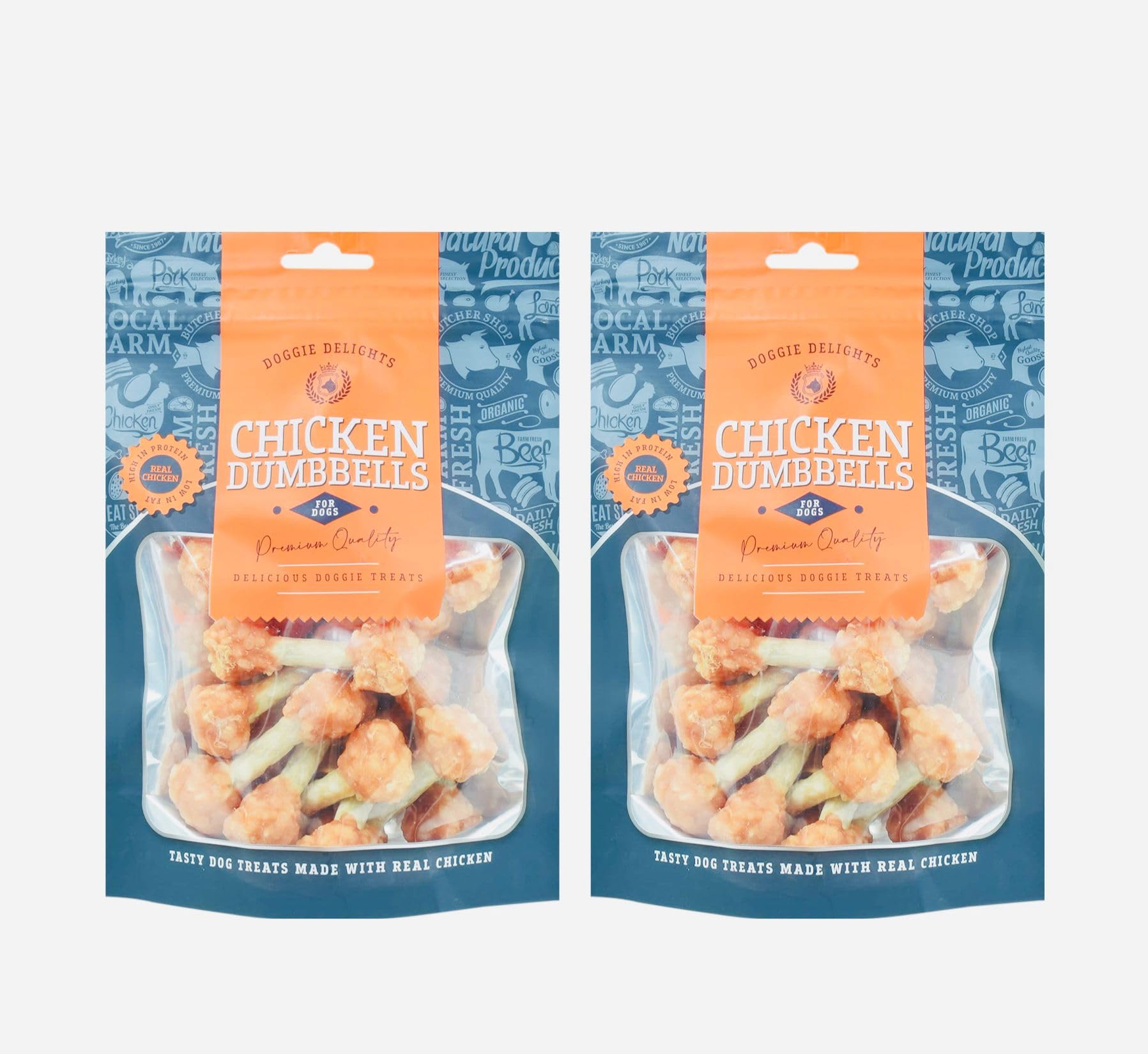 2x Doggie Delights Dog Treats For Dogs Premiam Quality Delicious Doggie Healthy Treats High In Protein Low in Fat Real (2x Chicken Dumbbell - Each 175g)