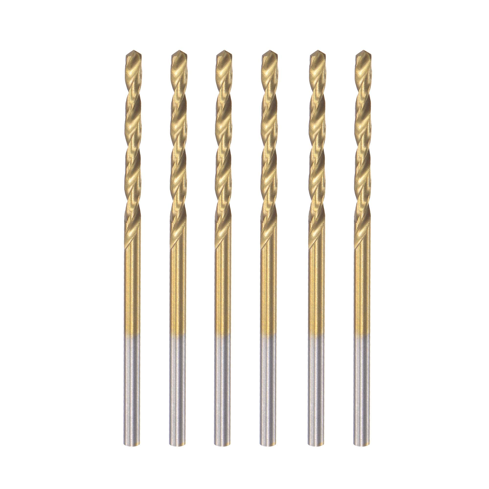 sourcing map 2.2mm Drill Bits High Speed Steel Straight Shank 52mm Length Twist Drill Bit Fully Ground Titanium Coated 6 Pcs
