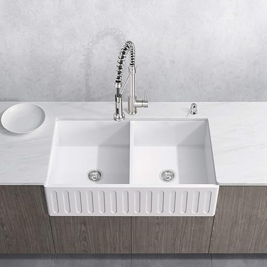Amazon Com White Double Bowl Kitchen Sink Set With Edison Faucet