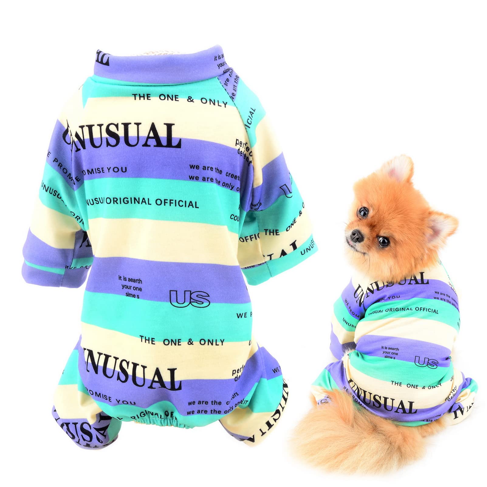 SMALLLEE_LUCKY_STORE Pet Clothes Multi-color Striped Puppy Cotton Pajamas Pjs for Small Medium Dogs Cats Pyjamas Indoor Jumpsuit Sleepwear Outfits for Yorkie Chihuahua,Green,XL
