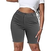 Gocolloa Womens Plus Size Bermuda Shorts Stretchy High Waisted Summer Casual Midi Shorts
