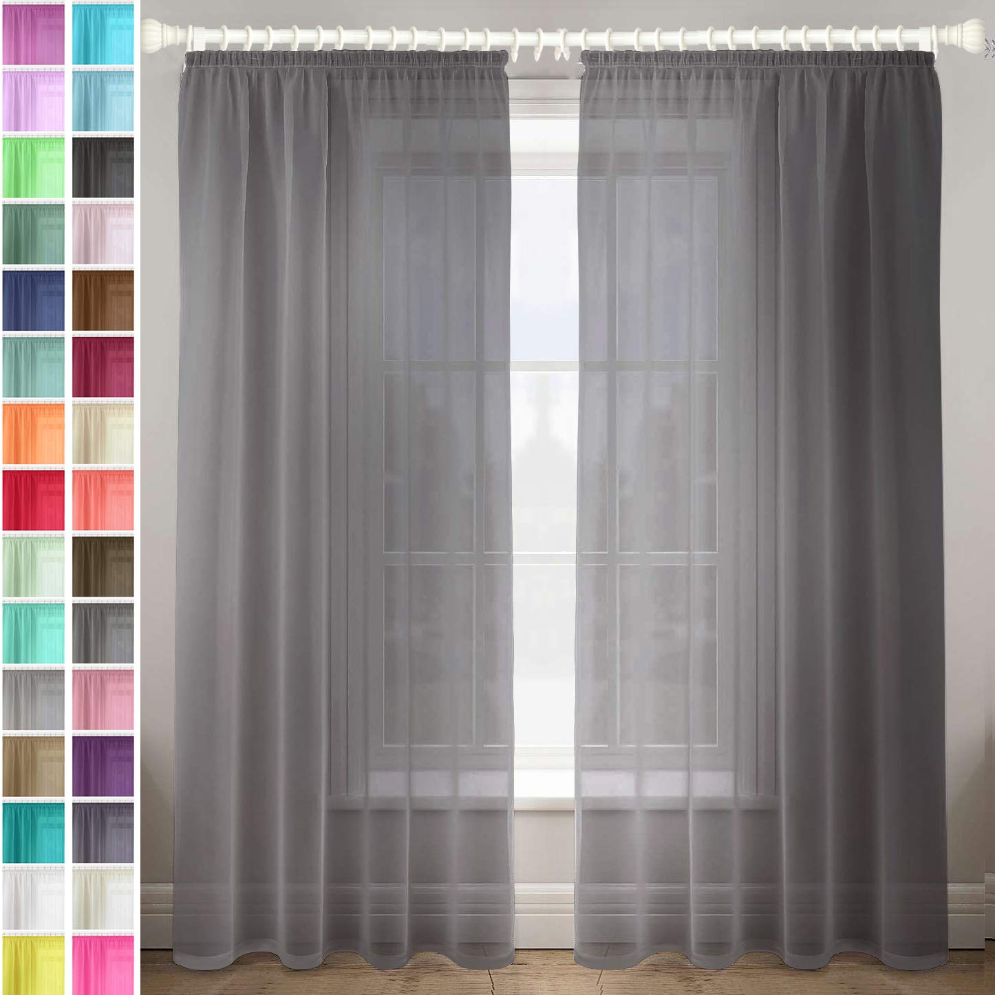 Megachest gathering tape voile curtain(Dark Silver W 56" x L 90" (2 Panels)