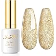 Imtiti Glitter Gel Nail Polish, 1 Pcs 0.5 Fl Oz Champagne Gold Glitter Gel Polish Soak Off LED U V Nail Gel Polish Nail Polish DIY Nail Art Starter Manicure Salon Gel Nail Polish Kit for Women Girls